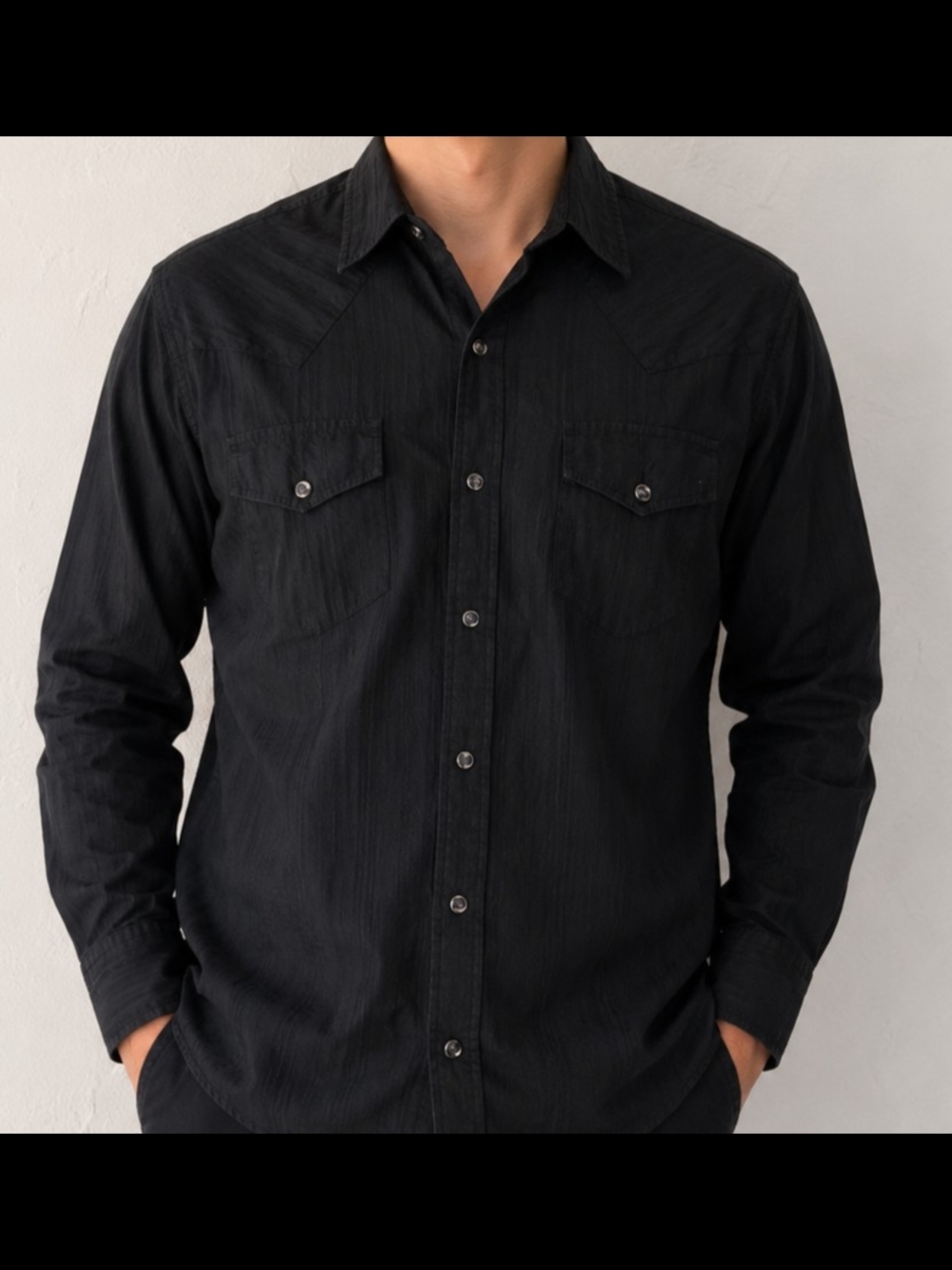 Gibson Trading Co Black Western Snap Button Shirt Men's Medium Pearl Snap Long S
